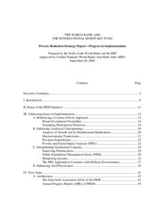 THE WORLD BANK AND THE INTERNATIONAL MONETARY FUND Poverty Reduction Strategy Papers—Progress in Implementation Prepared by the Staffs of the World Bank and the IMF Approved by Gobind Nankani (World Bank) And Mark Alle