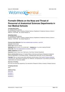 Article ID: WMC003488  ISSNFormalin Effects on the Nose and Throat of Personnel of Anatomical Sciences Departments in