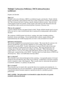 Medium Chain Acyl-CoA Dehydrogenase Deficiency (MCAD)