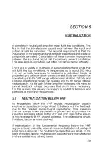 SECTION 5 NEUTRALIZATION A completely neutralized amplifier must fulfill two conditions. The first is that the interelectrode capacitance between the input and output circuits be cancelled. The second requirement is that