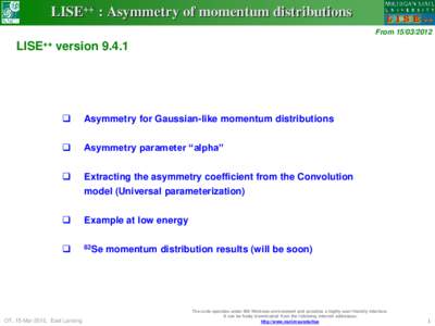 LISE++ : Asymmetry of momentum distributions FromLISE++ version 9.4.1  
