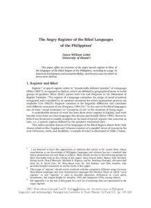 The Angry Register of the Bikol Languages of the Philippines1 Jason