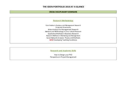 THE EDEN PORTFOLIO 2016 AT A GLANCE CROSS DISCIPLINARY SEMINARS Research Methodology Case Studies in Business and Management Research Corporate Governance