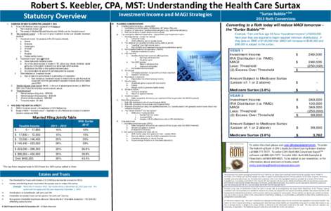 Robert S. Keebler, CPA, MST: Understanding the Health Care Surtax Investment Income and MAGI Strategies Statutory Overview I.