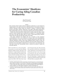 The Economists’ Manifesto for Curing Ailing Canadian Productivity Don Drummond1 TD Financial Group ABSTRACT