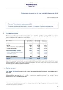 First quarter turnover for the year ending 30 September 2016 Paris, 19 JanuaryTurnover1 from tourism businesses up 6% - Property development business in line with the phasing of property programmes