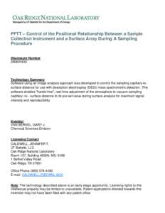 PFTT – Control of the Positional Relationship Between a Sample Collection Instrument and a Surface Array During A Sampling Procedure Disclosure Number[removed]