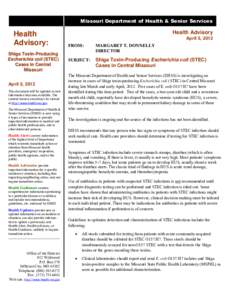 Missouri Department of Health & Senior Services  Health  Advisory: Shiga Toxin-Producing