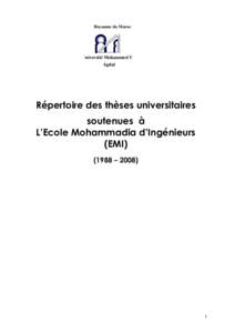 Royaume du Maroc  Université Mohammed V Agdal  Répertoire des thèses universitaires