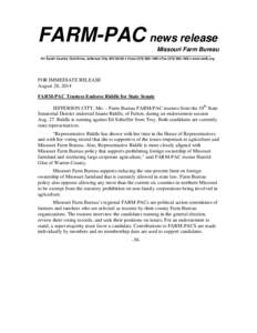 FARM-PAC news release Missouri Farm Bureau _________________________________________________________________________________________________________ 701 South Country Club Drive, Jefferson City, MO 65102 • Voice (573) 