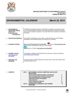 MICHIGAN DEPARTMENT OF ENVIRONMENTAL QUALITY PO BOXLANSING MIENVIRONMENTAL CALENDAR