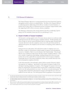 State of TASIS  V. Research Initiatives
