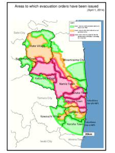 Areas to which evacuation orders have been issued (April 1, 2014) Legend Area1: Areas to which evacuation orders are ready to be lifted