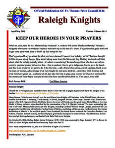 Official Publication Of Fr. Thomas Price CouncilRaleigh Knights April/MayVolume 15 Issues 10,11