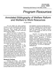 Temporary Assistance for Needy Families / United States Department of Health and Human Services / Personal Responsibility and Work Opportunity Act / Welfare / Education / Economy of the United States / Adult education / Literacy / Government / Federal assistance in the United States / Welfare and poverty / Welfare reform