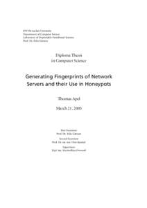 Generating Fingerprints of Network Servers and their Use in Honeypots