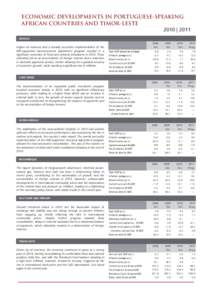 ECONOMIC DEVELOPMENTS IN PORTUGUESE-SPEAKING AFRICAN COUNTRIES AND TIMOR-LESTE 2010 | 2011 ANGOLA  Higher oil revenues and a broadly successful implementation of the