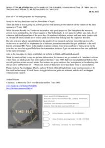 NEWSLETTER NR.17 MEMORIAL WITH NAMES OF THE FORMERLY UNKNOWN VICTIMS OF 7 MAY 1945 ON THE DAM AMSTERDAM, TO BE ESTABLISHED ON 7 MAYDear all of the Infogroup and the Projectgroup, Sorry for the long time 