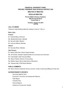 Financial Oversight Panel Proviso Township High Schools District 209 Minutes of Meeting, August 19, 2014