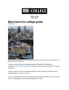 March 27, 2012 UVM: 20,132 Best towns for college grads By Kara Rose