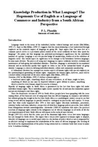 Knowledge Production in What Language? The Hegemonic Use of English as a Language of Commerce and Industry from a South African Perspective