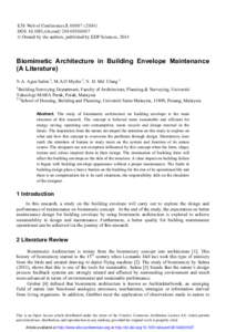 E3S Web of Conferences 3, [removed]DOI: [removed]e3sconf[removed]  C Owned by the authors, published by EDP Sciences, 2014  Biomimetic Architecture in Building Envelope Maintenance