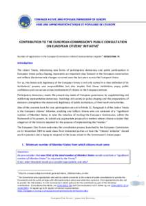 TOWARDS A CIVIC AND POPULAR OWNERSHIP OF EUROPE VERS UNE APPROPRIATION CIVIQUE ET POPULAIRE DE L’EUROPE CONTRIBUTION TO THE EUROPEAN COMMISSION’S PUBLIC CONSULTATION ON EUROPEAN CITIZENS’ INITIATIVE1 2