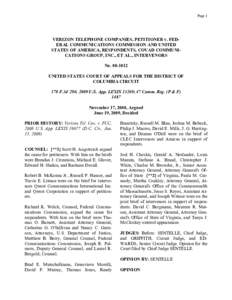 Page 1  VERIZON TELEPHONE COMPANIES, PETITIONER v. FEDERAL COMMUNICATIONS COMMISSION AND UNITED STATES OF AMERICA, RESPONDENTS, COVAD COMMUNICATIONS GROUP, INC., ET AL., INTERVENORS NoUNITED STATES COURT OF APP