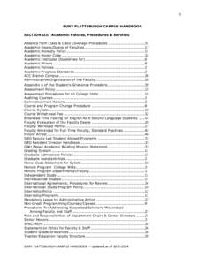 1 SUNY PLATTSBURGH CAMPUS HANDBOOK SECTION III: Academic Policies, Procedures & Services Absence from Class & Class Coverage Procedures ..............................31 Academic Deans/Deans of Faculties .................