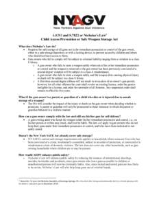 A.8293 and S.7822 or  Nicholas’s Law1 Child Access Prevention or Safe Weapon Storage Act What does Nicholas’s Law do? Requires the safe storage of all guns not in the immediate possession or control of the gun owner