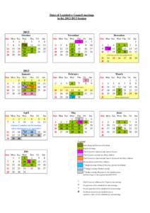 Dates of Legislative Council meetings in the[removed]Session 2012 October Sun Mon Tue Wed