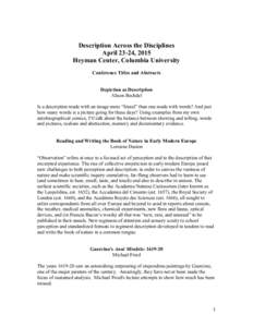 Description Across the Disciplines April 23-24, 2015 Heyman Center, Columbia University Conference Titles and Abstracts Depiction as Description Alison Bechdel