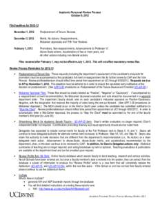 Academic Personnel Review Process October 9, 2012 File Deadlines forNovember 1, 2012  Postponement of Tenure Reviews