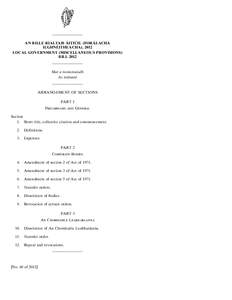 ———————— AN BILLE RIALTAIS ÁITIÚIL (FORÁLACHA ILGHNÉITHEACHA), 2012 LOCAL GOVERNMENT (MISCELLANEOUS PROVISIONS) BILL 2012 ————————