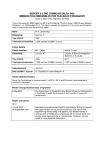 REPORT BY THE COMMONWEALTH AND IMMIGRATION OMBUDSMAN FOR TABLING IN PARLIAMENT Under s 486O of the Migration Act 1958 This is the second s 486O report on Mr X and his family. The first reportwas tabled in Parlia