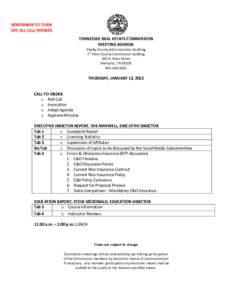 REMEMBER TO TURN OFF ALL CELL PHONES TENNESSEE REAL ESTATE COMMISSION MEETING AGENDA Shelby County Administration Building st