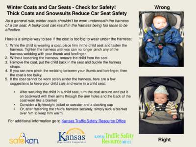 Winter Coats and Car Seats - Check for Safety! Thick Coats and Snowsuits Reduce Car Seat Safety Wrong  As a general rule, winter coats shouldn’t be worn underneath the harness