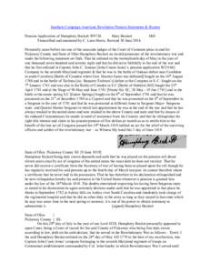 Southern Campaign American Revolution Pension Statements & Rosters Pension Application of Humphrey Beckett W9726 Mary Beckett Transcribed and annotated by C. Leon Harris. Revised 30 June[removed]MD