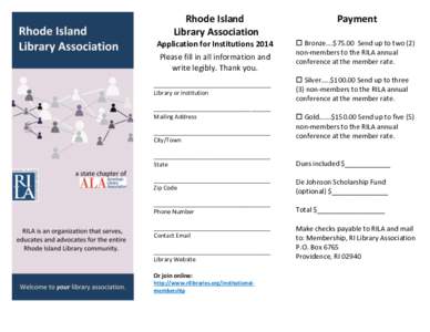 Rhode Island Library Association Payment  Application for Institutions 2014
