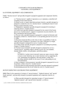 CATEGORY 0-NUCLEAR MATERIALS, FACILITIES, AND EQUIPMENT 0A SYSTEMS, EQUIPMENT AND COMPONENTS 0A001 