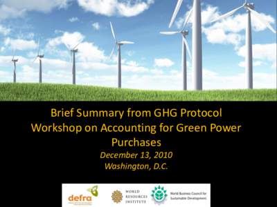 Brief Summary from GHG Protocol Workshop on Accounting for Green Power Purchases December 13, 2010 Washington, D.C.