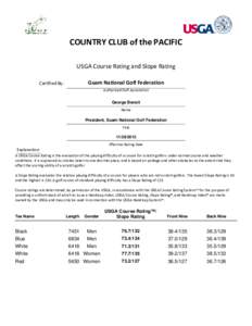 COUNTRY CLUB of the PACIFIC USGA Course Rating and Slope Rating Guam National Golf Federation Certified By: