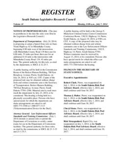 REGISTER South Dakota Legislative Research Council Volume 41 Monday, 8:00 a.m., July 7, 2014