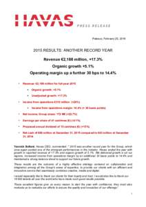 PRESS RELEASE  Puteaux, February 25, RESULTS: ANOTHER RECORD YEAR Revenue €2,188 million, +17.3%