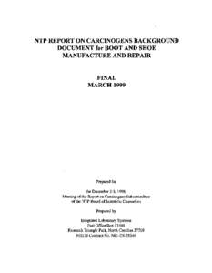 NTP REPORT ON CARCINOGENS BACKGROUND   DOCUMENT for BOOT AND SHOE MANUFACTURE AND REPAIR