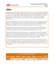 Excellence Gap State Profiles: Ohio Ohio NAEP proficiency level and percentile data as well as results from state assessments demonstrate the existence of substantial excellence gaps for Black, Hispanic, and Free and Red