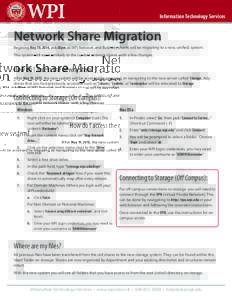 Information Technology Services  Network Share Migration Begining May 19, 2014, at 6:00pm all WPI Network and Business shares will be migrating to a new, unified, system. This system will work similarly to the current ne