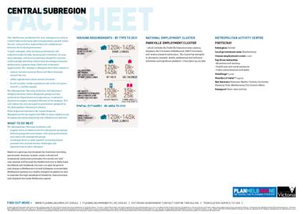 CENTRAL SUBREGION Plan Melbourne establishes five new subregions to achieve a better balance between jobs and population growth across the city, and provide a regional basis for collaboration between all levels of govern