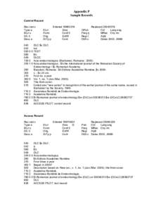 Appendix P Sample Records Control Record Rec stat c Type a BLvl s