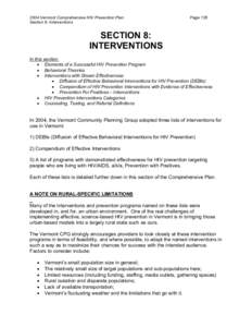 2004 HIV Comprehensive Prevention Plan for Vermont - Section 8